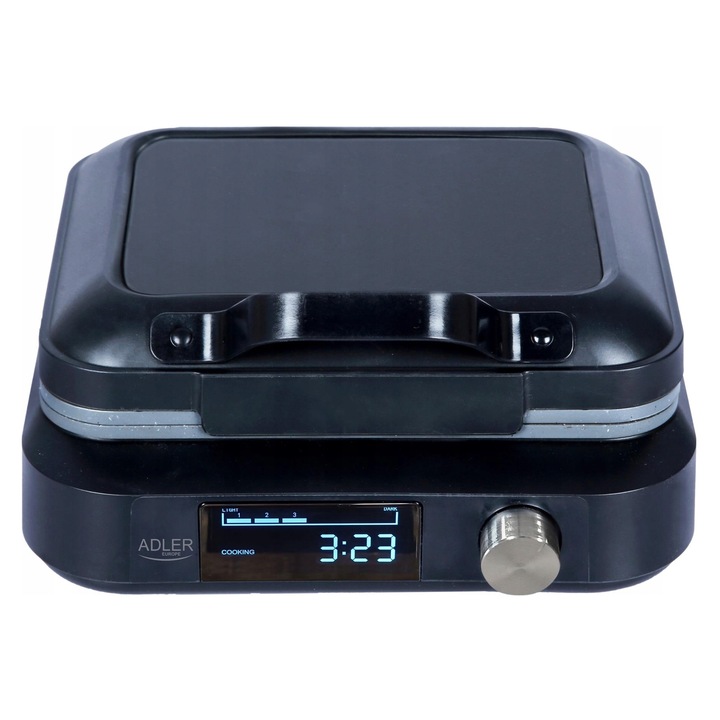 Gofroniera Adler 2200W, fekete, LED kijelzővel, 6 pirítási fokozat, méretei 26x26x14.5cm