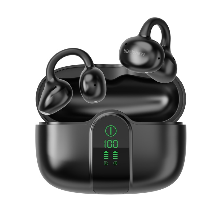 Casti wireless bluetooth Blackview AirBuds 15 cu anulare activa zgomot ENC, Fara fir, in-ear, Casti Bluetooth 6.0, Noise Cancelling, Earbuds, Handsfree, Sport Alergare, Durata de viata a bateriei de 35 de ore, IPX5, Universal, Negru