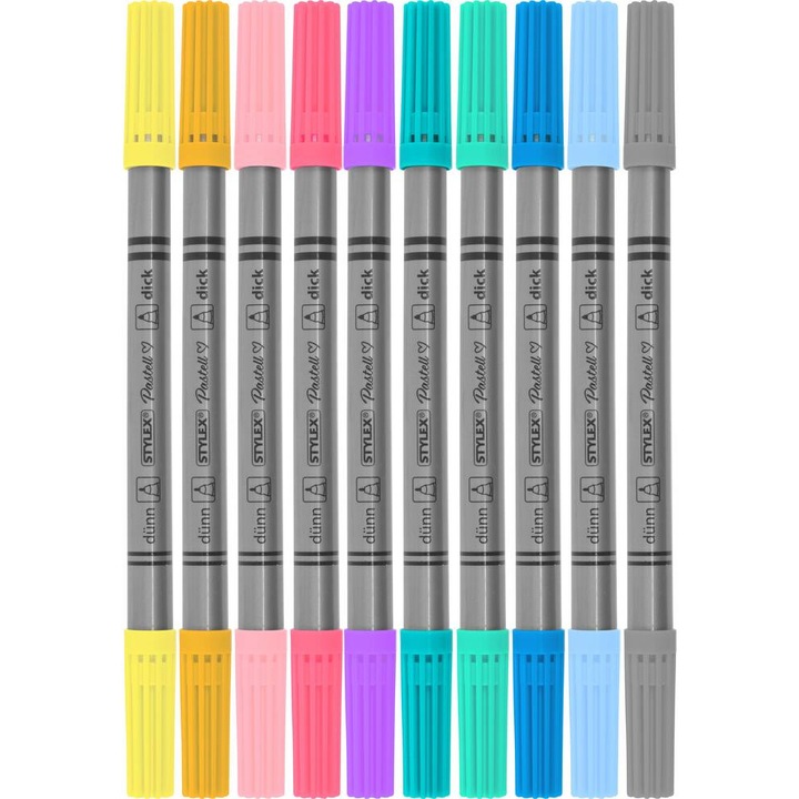 Carioci pastelate Stylex, 10 culori/set, 2 varfuri