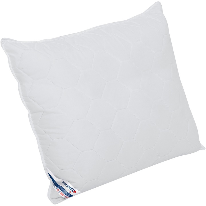 Perna SaniMed Alcam 70x70x10 cm, microfibra matlasata hipoalergenica, umplutura fibra siliconica cu tratament SilverPlus®
