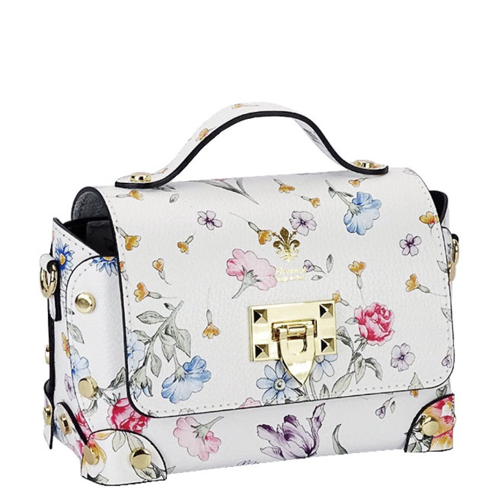 Fehér természetes bőr táska virágmintával B-1616 131 Fehér