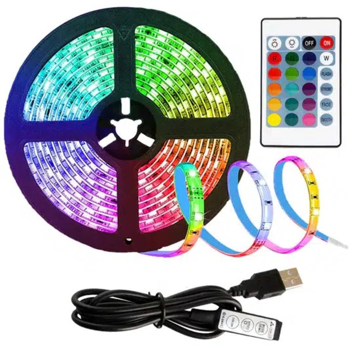 Kit Banda Led RGB 5050 cu USB - Lungime 5M, 155 LED-uri, Telecomanda, pentru TV, PC, Auto, IP65