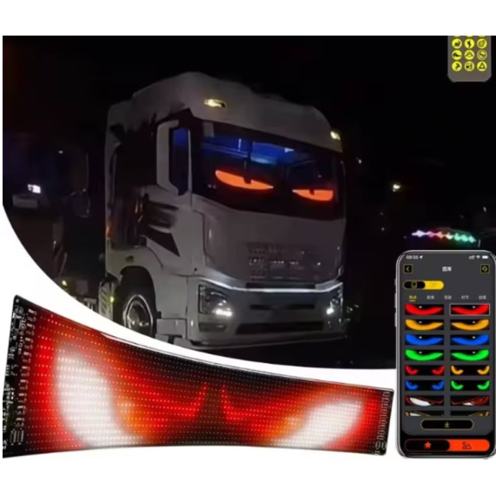 Panou afisaj Matrix LED, flexibil, lumixauto display RGB, 595x120 mm, devil eyes, ochi camion, ceas, mesaje personalizate, control aplicatie si telecomanda, conectare USB