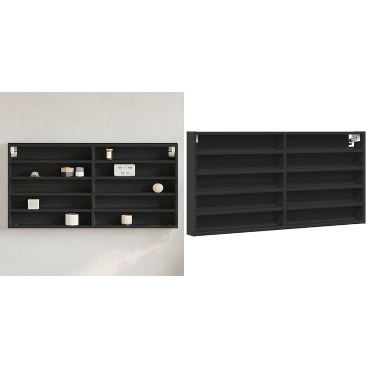 Raft cu vitrina, negru, 100x8, 5x58 cm, lemn prelucrat