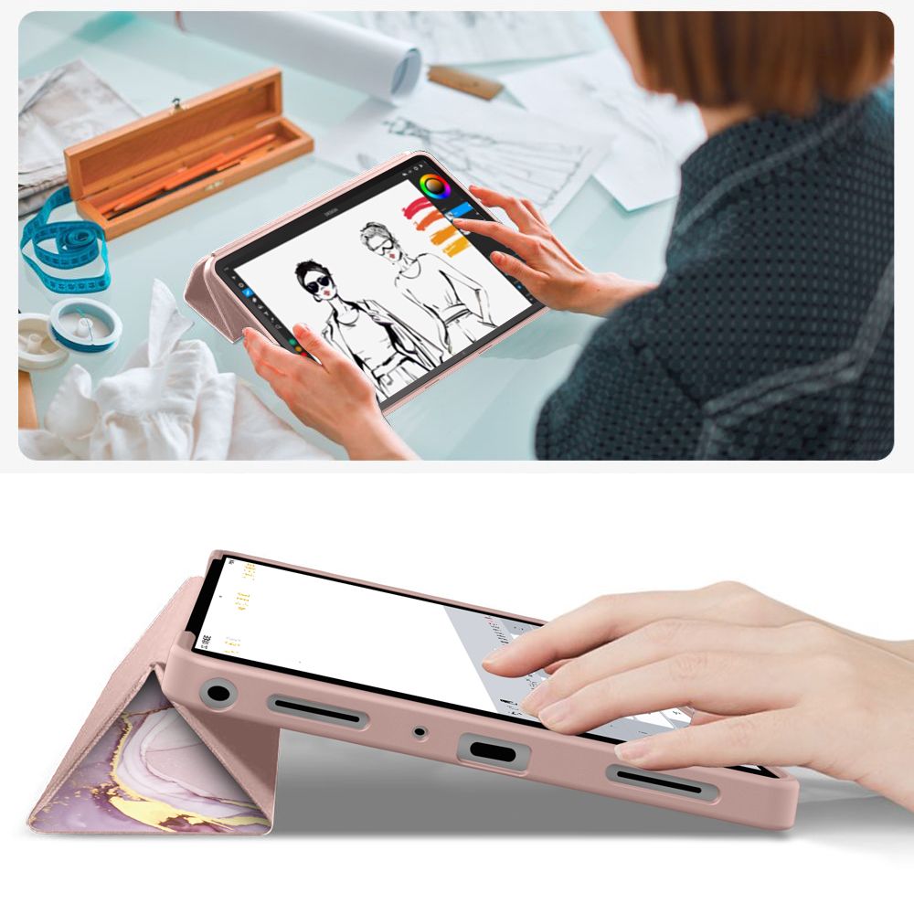 Husa Tech-Protect SmartCase compatibila cu Samsung Galaxy Tab A9 Plus / A11 Plus (X210 / X215 / X216 / X230 / X235 / X236) 11 inch, Marble
