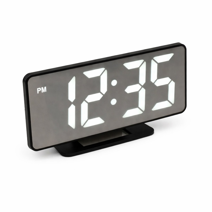 Ceas de camera – LED alb, alarma si afisaj tip oglinda