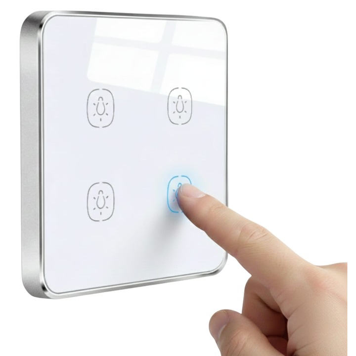 Auraliv Okos WiFi Kapcsoló, Fehér, Érintőképernyős Üvegpanel, 1/2/3/4 Modul, Hangvezérlés, Alkalmazás