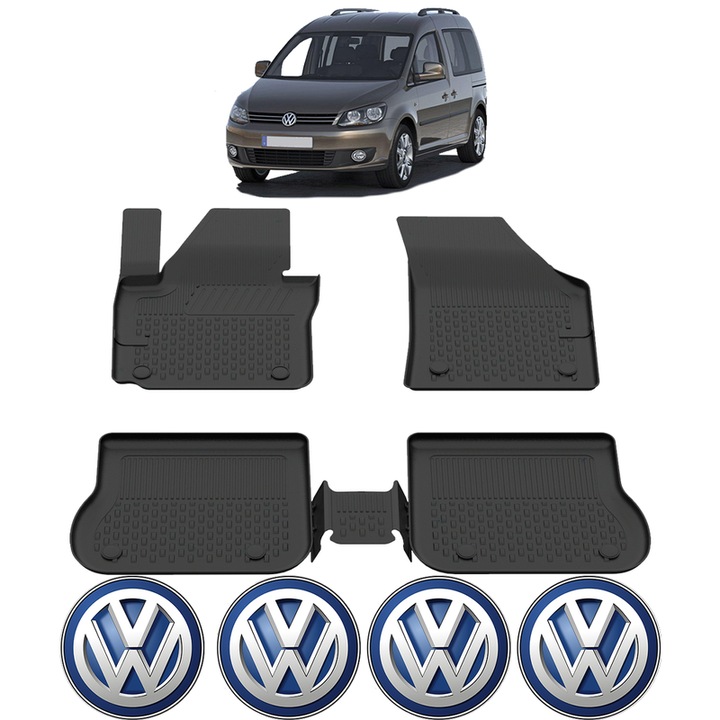 Set covorase presuri Volkswagen Caddy din 2003 - 2020, auto, CRI-FLO, din cauciuc thermoplastic, 4 Stickere auto cu Volkswagen