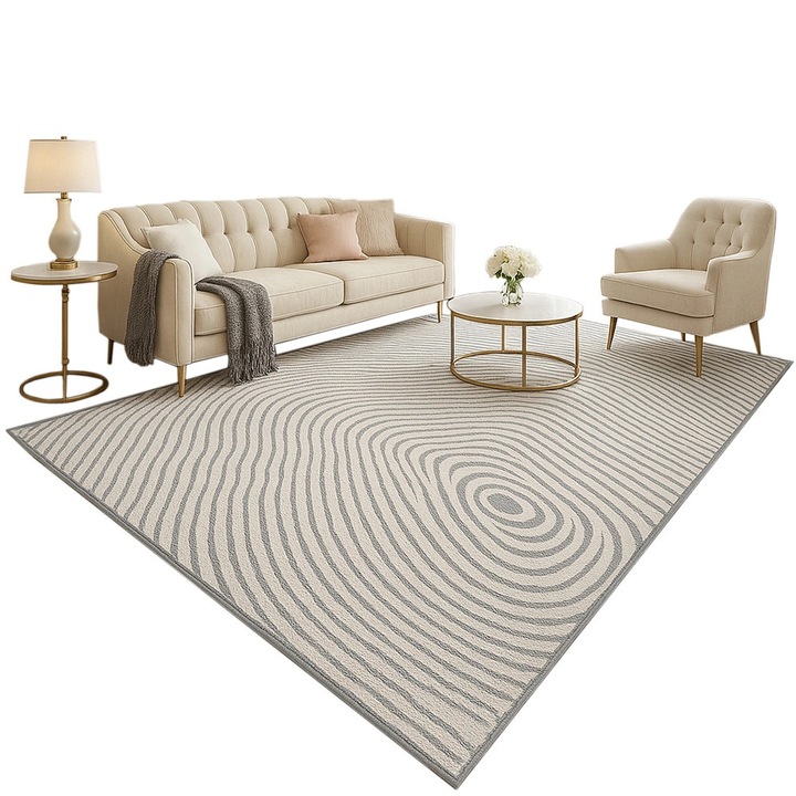 Килим Strado Polo Cloud, 140x200см, сив, с органичен мотив, за интериор