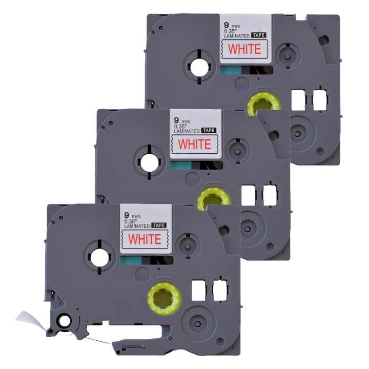 Pachet 3 bucati banda laminata etichete compatibila Brother TZe-222, 9 mm rosu pe alb