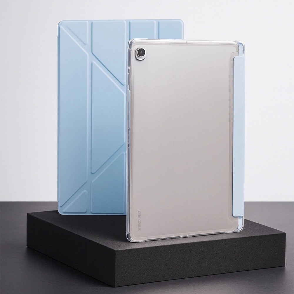 Husa tableta Strado Clear Trifold, compatibila cu Samsung Galaxy Tab S6 Lite 22/24, albastra, functie Smart Wake/Sleep, suport ajustabil