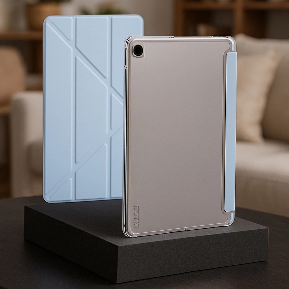 Husa tableta Strado Clear Trifold, compatibila cu Samsung Galaxy Tab S6 Lite 22/24, albastra, functie Smart Wake/Sleep, suport ajustabil