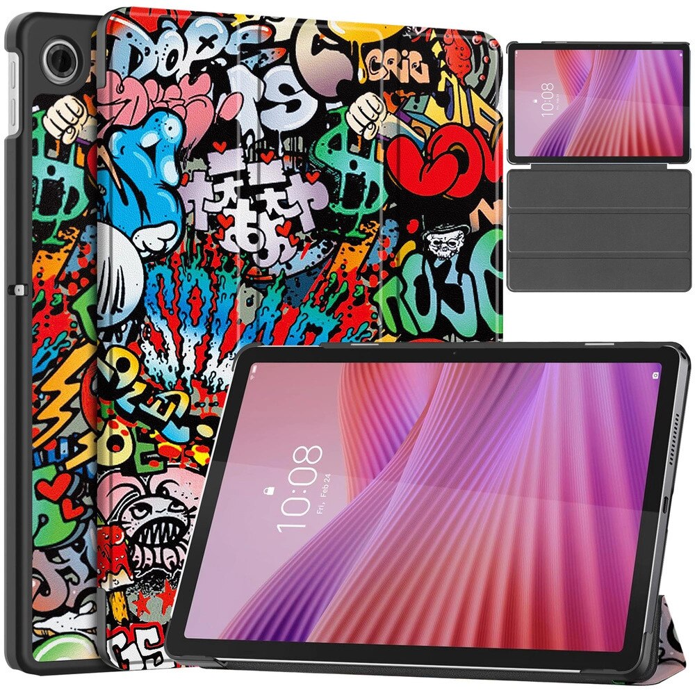 Husa tableta Strado, etui cu clapa, compatibila cu Lenovo Tab 10.1", multicolor, functie Smart Cover, suport ajustabil