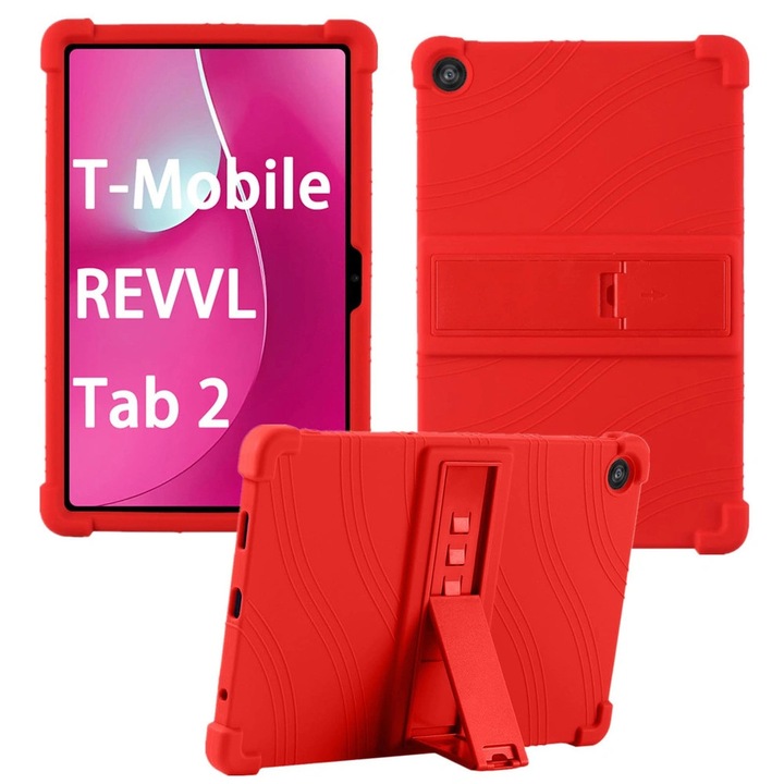 Husa tableta Strado Armor pentru T-Mobile T Tablet 2 10.1 5G, rosie, panza de protectie, suport stabil