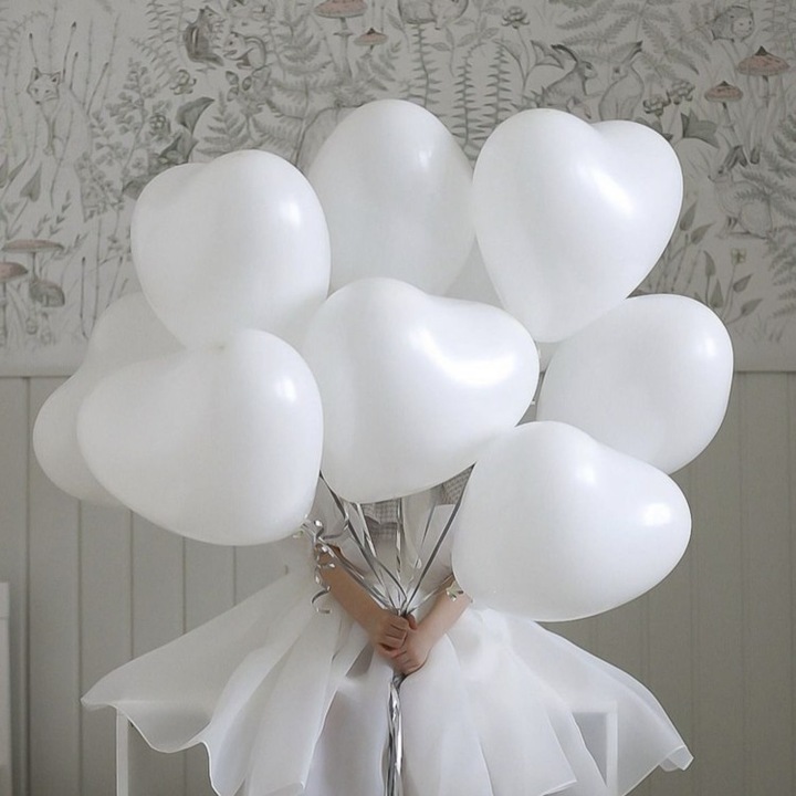 Set 10 Baloane, Southern Sky, Model Inima, din Latex, 25 cm, Alb - calitate superioara