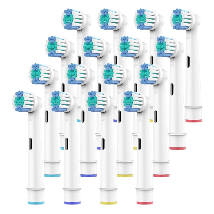 Set de 16 capete de periuta compatibile Oral-B Ywei, inele colorate, tehnica Swing & Swivel