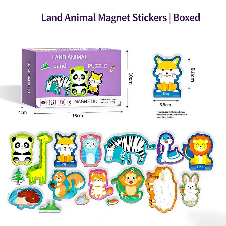 Магнитен образователен пъзел за деца, големи части, сухоземни животни, подходящ за 3+ години