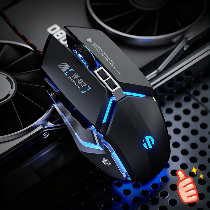 Professzionális Gamer Egér, SDLOGAL Vezetékes Egér, 200-8800 DPI 4 fokozat, 6 programozható gomb, 4 világítási mód, Fonott kábel mágneses gyűrűvel, Ergonomikus, Laptophoz, PC-hez, Fekete