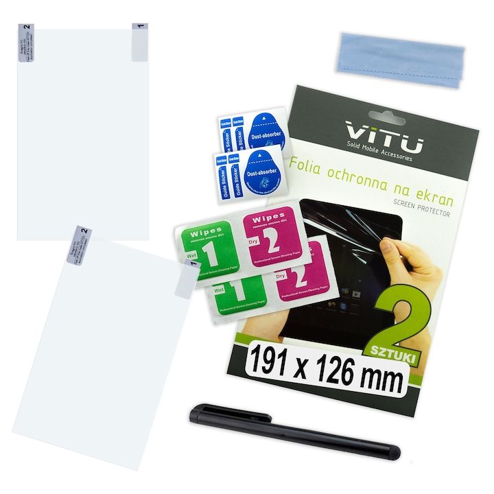 Folie protectie VITU pentru tableta, set 2 bucati, poliweglan, 191x126mm, transparent