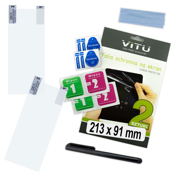 Folie protectie universala VITU pentru tableta/eBook, 2 bucati, 213x91mm, 9,1", transparenta