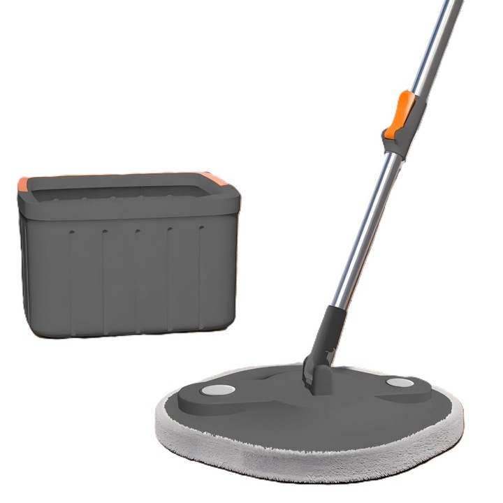 Set mop plat si galeata de curatat, tija metalica de control portocalie, laveta alba de curatat, instrument convenabil de curatare a podelelor din uz casnic