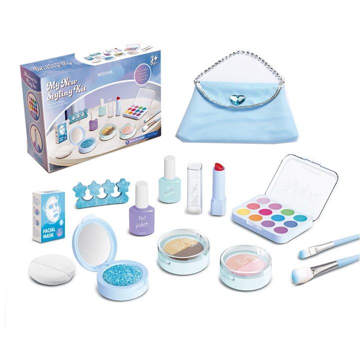 Set de machiaj pentru copii sigur non-toxic - Jucarii de simulare cu tema de printesa, Cosmetice simulativa 3 ani+, Cadou ideal pentru aniversare si Craciun BEEVME