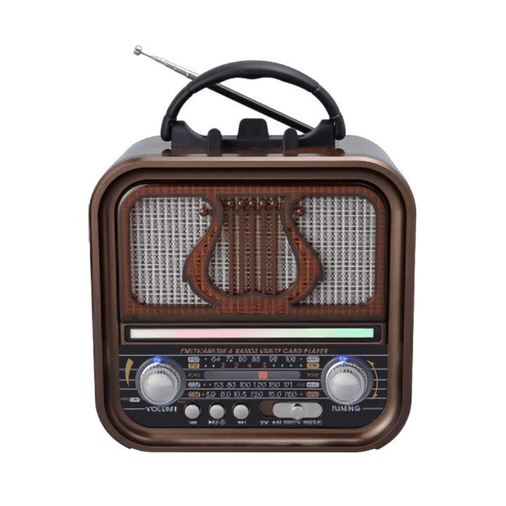 Elworld KK240A Преносимо радио с диско светлини, стерео звук и приемане на дълги разстояния, AM/FM/SW/TV 4-лентово радио, Bluetooth TWS високоговорител, MP3 плейър с USB/TF карта, презареждаема батерия, Type-C зареждане