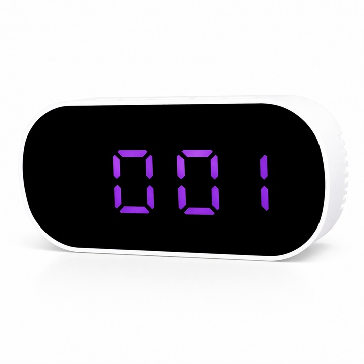 Ceas LED mov oval oglinda doua nivele de intensitate lumina