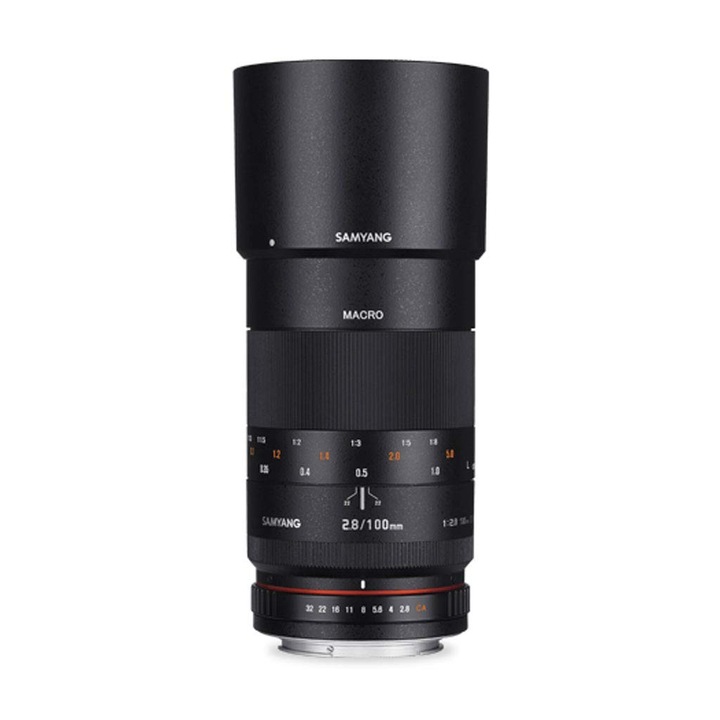 Macro Samyang 100 mm F2.8 pentru Canon EF, Obiectiv teleobiectiv cu cadru complet si macro APS-C Lungime focala fixa ​​pentru montura Canon EF, focalizare manuala, pentru Canon EOS-1D X Mark III, EOS 6D Mark II, EOS 850D