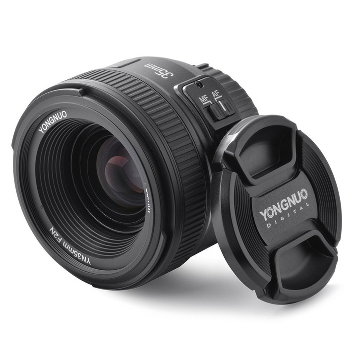 Obiectiv YONGNUO YN35 35mm F2.0 cu unghi larg, focalizare manuală și automată, set cu difuzor blit WINGONEER, dimensiuni 5,98x5,2x4,33cm