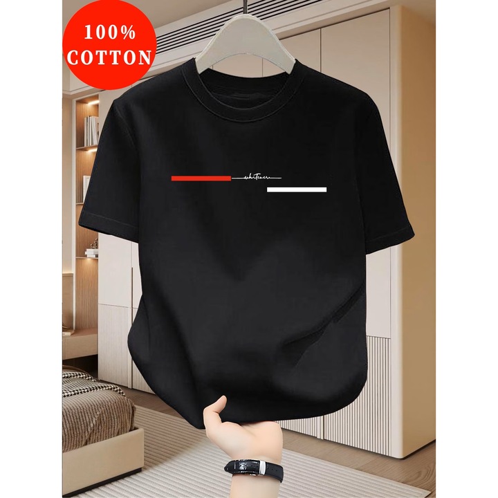 Tricou barbati ABSTRACT LINE Ink, Classic Regular Fit, Bumbac 100%, Vegan Approved NEGRU, S