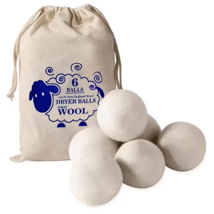 Bile de uscare din lana 100%, set de 6 bucati, EJANBO, albe, reutilizabile, anti-static.