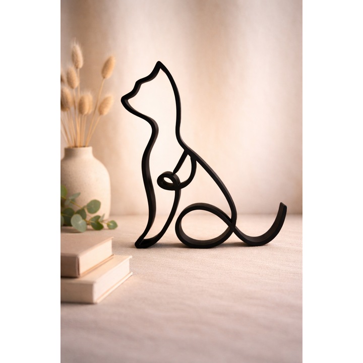 Decoratiune casa minimalista Silueta Artistica Pisica Abstract, Design Modern Negru, plastic biodegradabil, 20x17, 3x2 cm, Decor Interior Elegant