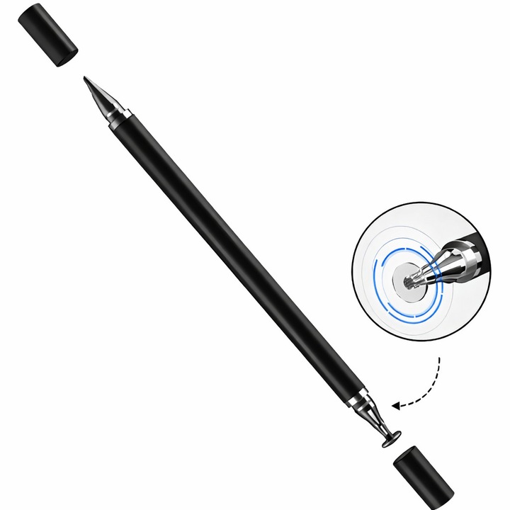 Стилус за таблет, 2 в 1, против надраскване, висока прецизност, универсален, черен