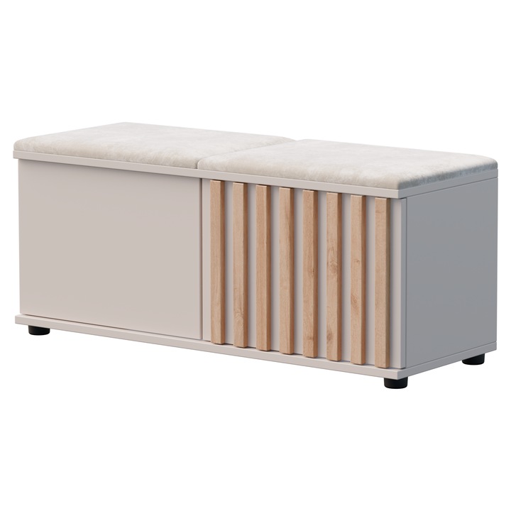 Dulap pentru pantofi cu scaun, P&M Home, 2 rafturi detasabile, culoare casmir