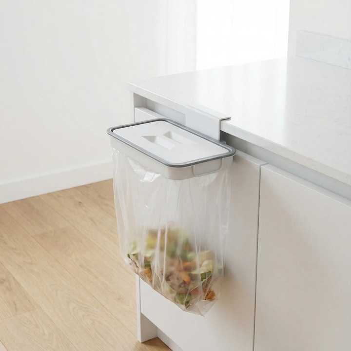 Suport pentru saci de gunoi cu capac, sertar sau suport pentru dulap, plastic, 24x5.5x13cm