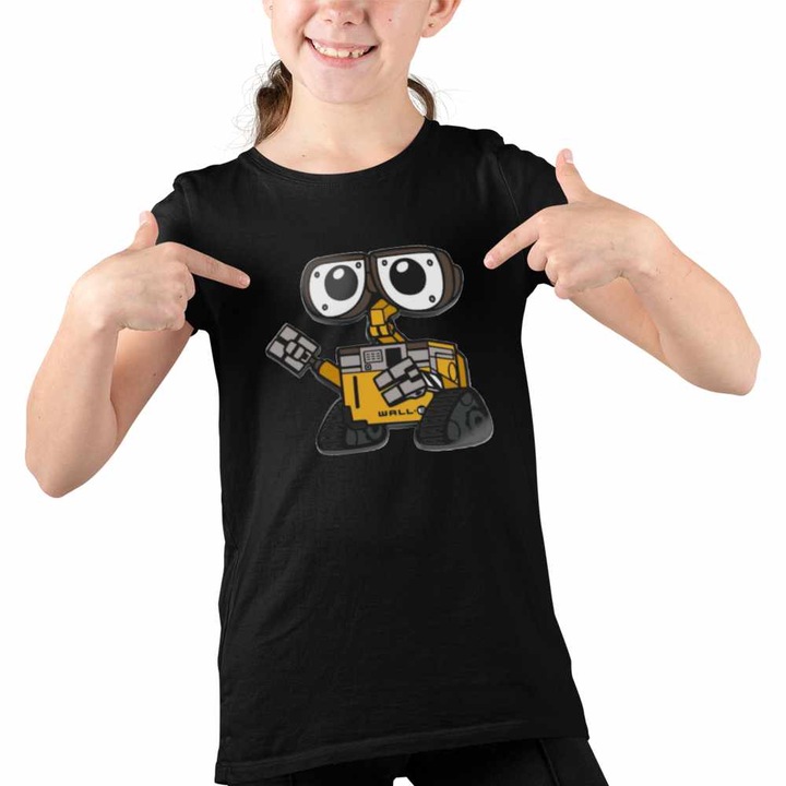 Tricou Copii Fete Wall-E Robot Viitor SF Reciclare, Fekete