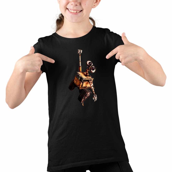 Tricou Copii Fete Wall-E Agatat Greiere Viitor SF Robotel Reciclare, Fekete