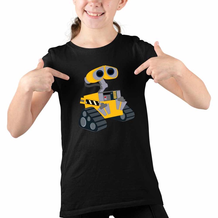Tricou Copii Fete Wall-E Aventuri Viitor SF Robot Gunoi Reciclat, Fekete