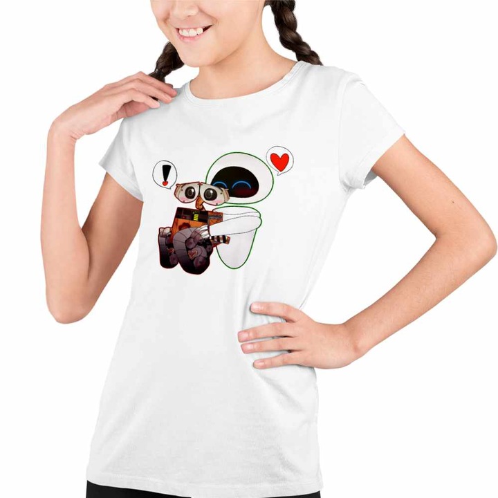 Tricou Copii Fete Wall-E Love Eve Dragobete Valentines Day Romantic, Fehér