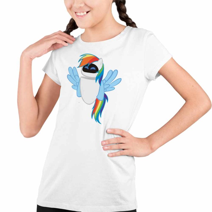 Tricou Copii Fete Wall-E Robot Eve Unicorn Curcubeu Viitor, Fehér