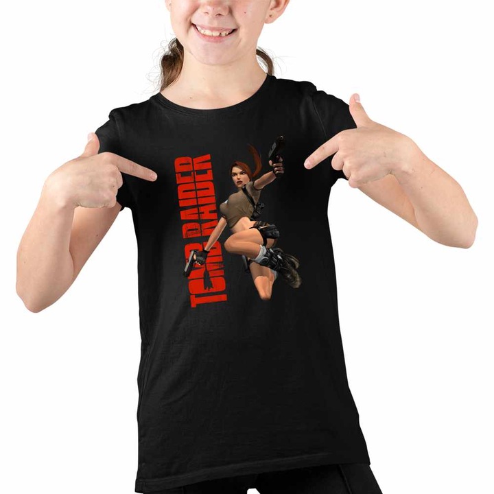 Tricou Copii Fete Tomb Raider Misiune Imposibila Lara Croft Airsoft, Fekete