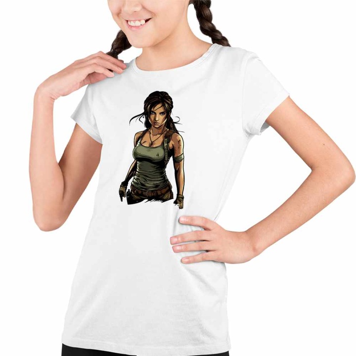 Tricou Copii Fete Tomb Raider Artefact Antice Lara Croft Armata, Fehér