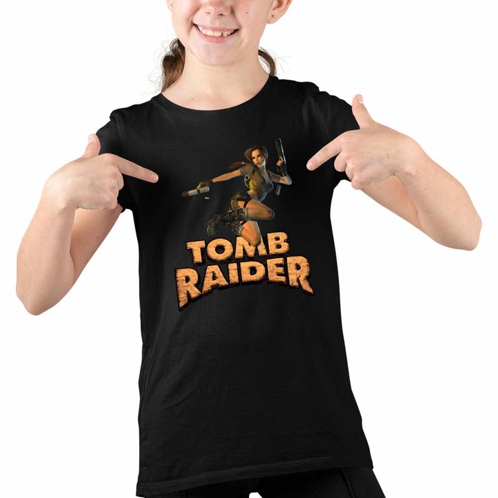 Tricou Copii Fete Tomb Raider Legenda Lara Croft Jungla Amazon, Fekete
