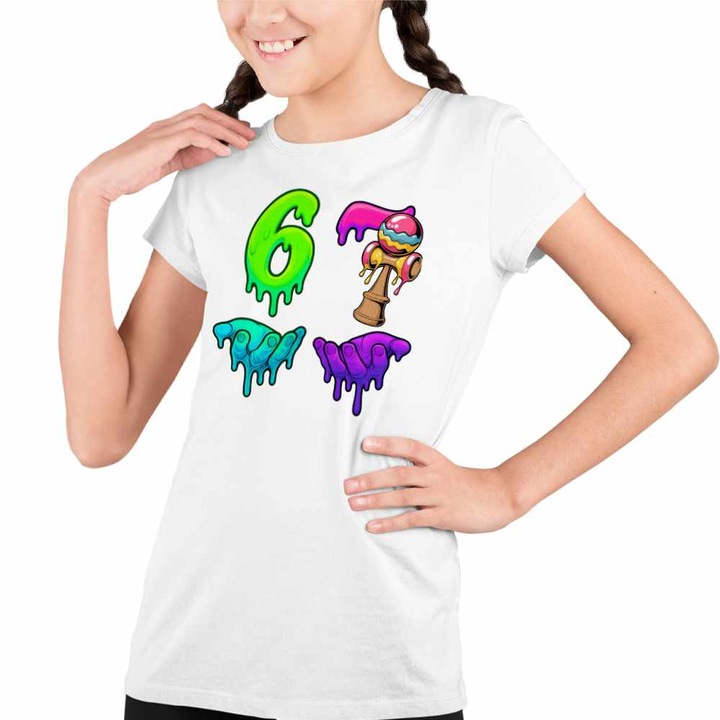 Tricou Copii Fete Kendama Six Seven Topit Sase Sapte, Fehér