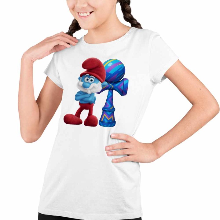 Tricou Copii Fete Kendama Papa Strumf Smurf Gargamel, Fehér