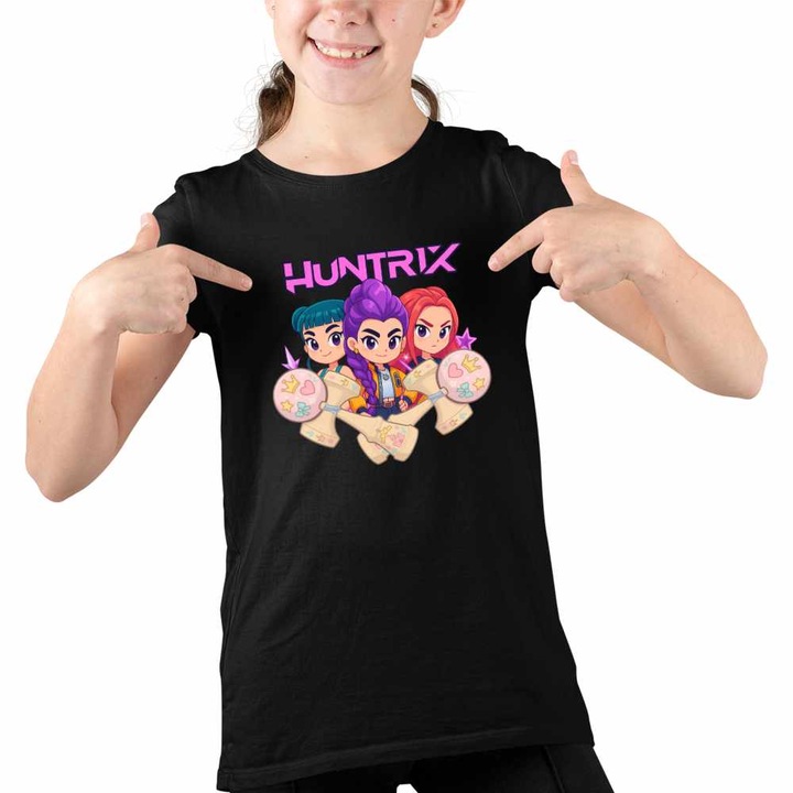 Tricou Copii Fete Kendama Huntrix K-Pop Demon Hunters Coreea, Fekete