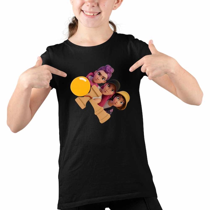 Tricou Copii Fete Kendama Huntrix Mira Zoey Rumi Kpop Trupa, Fekete