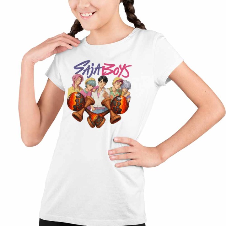Tricou Copii Fete Kendama Saja Boys Kpop Huntrix Asia, Fehér