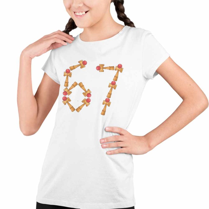 Tricou Copii Fete Kendama Six Seven 67 Sase Sapte, Fehér